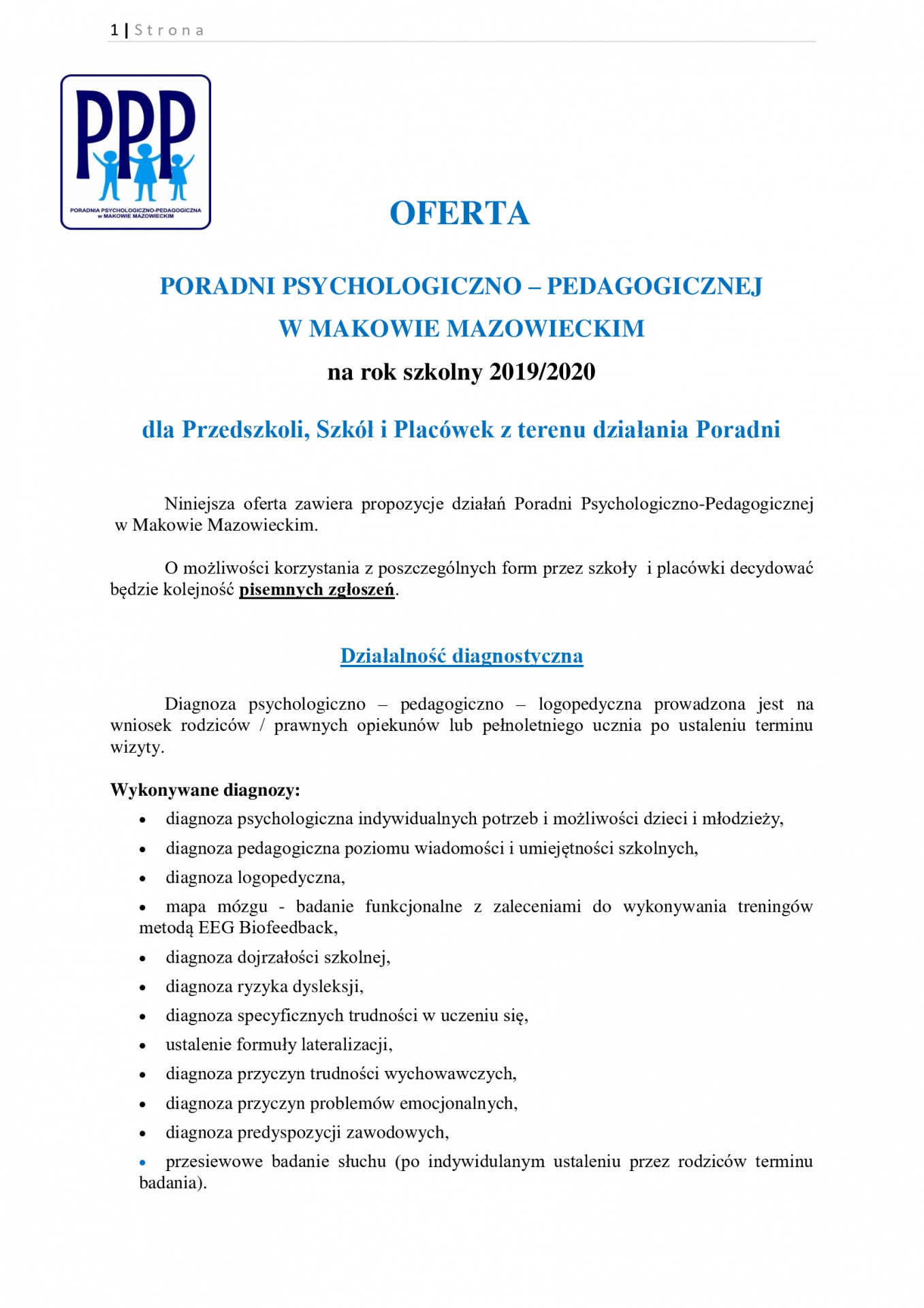 Oferta Poradni Psychologiczno-Pedagogicznej w Makowie Mazowieckim. Strona 1